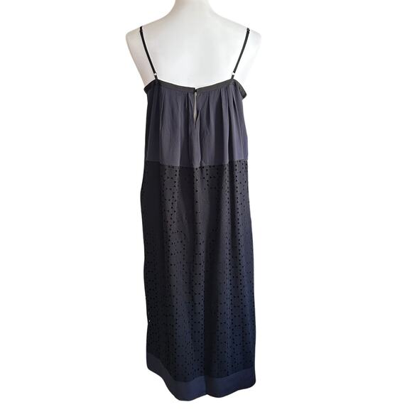 Madewell Silk Blend Slip Dress – Black Cutout Overlay, Navy Base, Size 10 - Picture 4 of 6